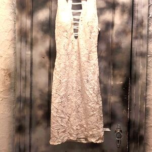 Beautiful white cream sequins dress by Morgan and Co with gold glitter.